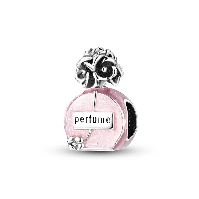 Pink Charms Original 925 Sterling Silver Heart Bow Perfume Bottle Charms Beads Pendants Fit Bracelet DIY Women Jewelry Making