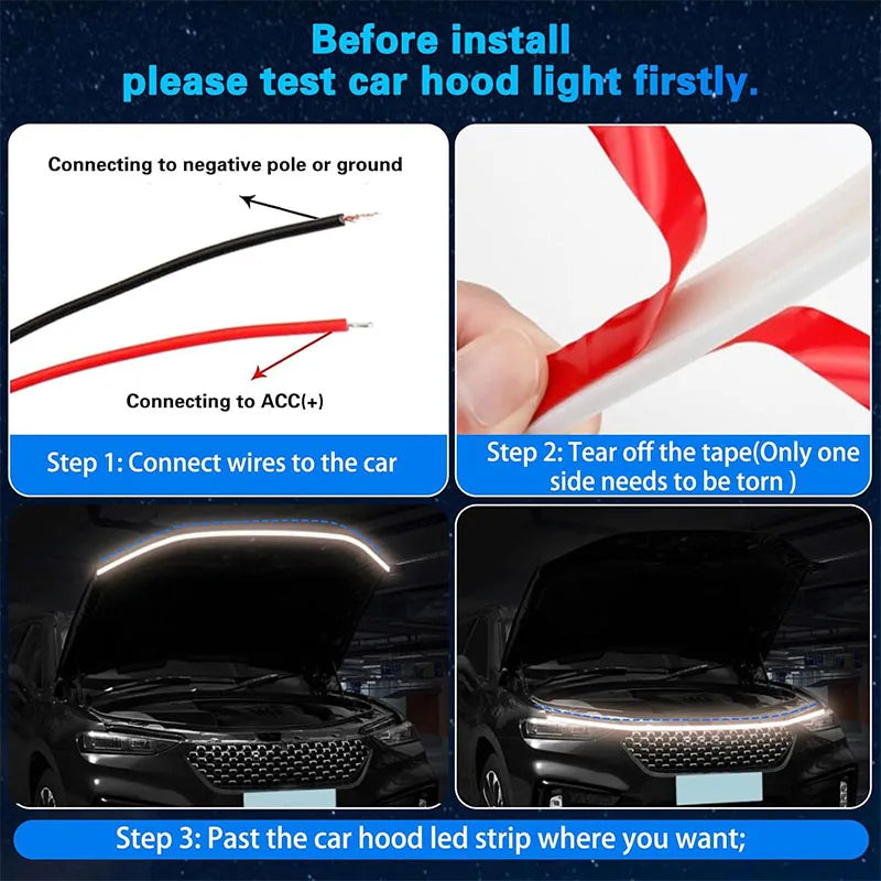 Daytime Running Lights LED Engine Hood Light Bar Kit High Brightness Flexible Hood Strip Waterproof for SUV Truck Accessories