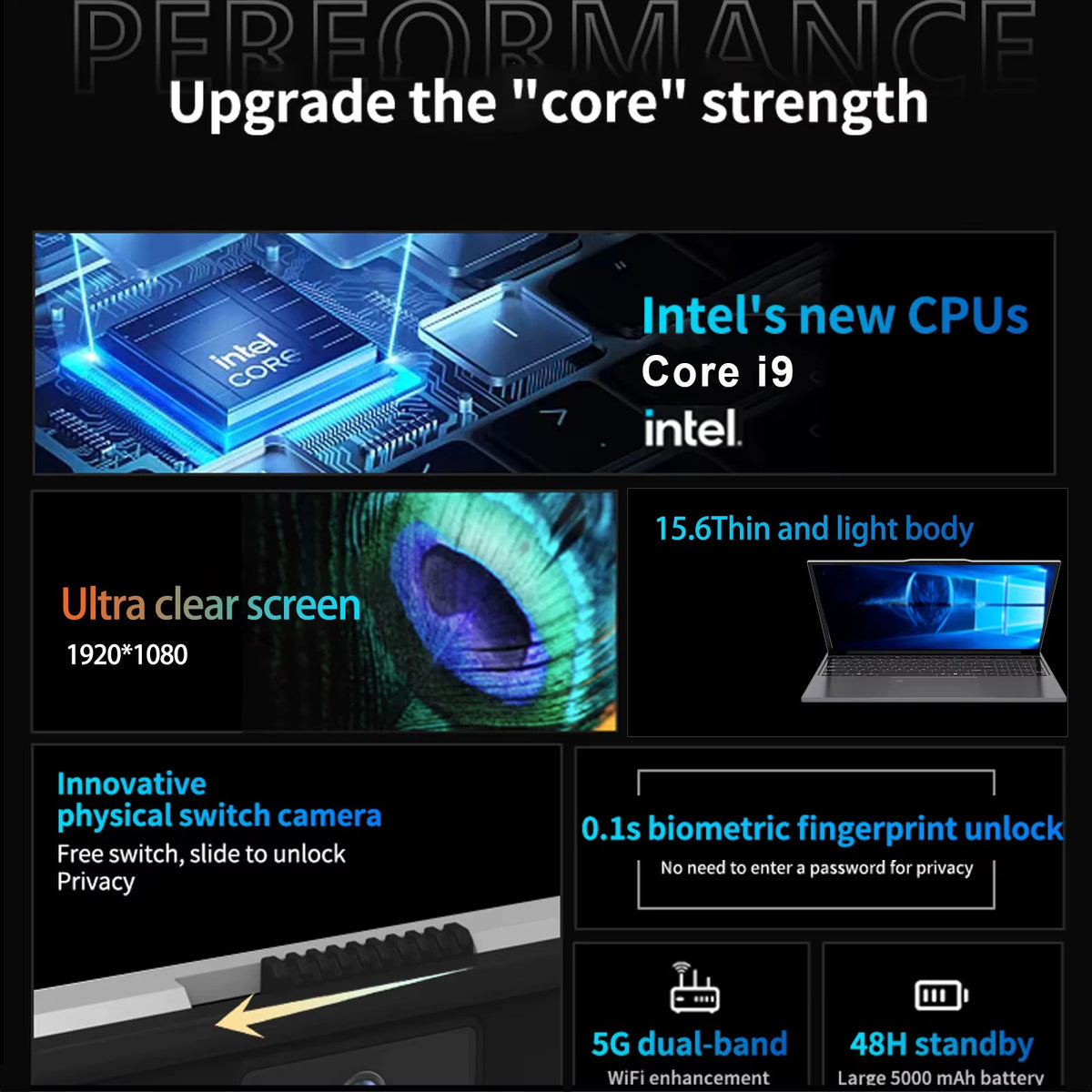 15.6"Laptop Computer PC Intel Core I9 10980HK/I9 9900U 16GB RAM 1TB 2TB SSD Gaming Notebook Windows 11 Pro 4K Fingerprint Unlock