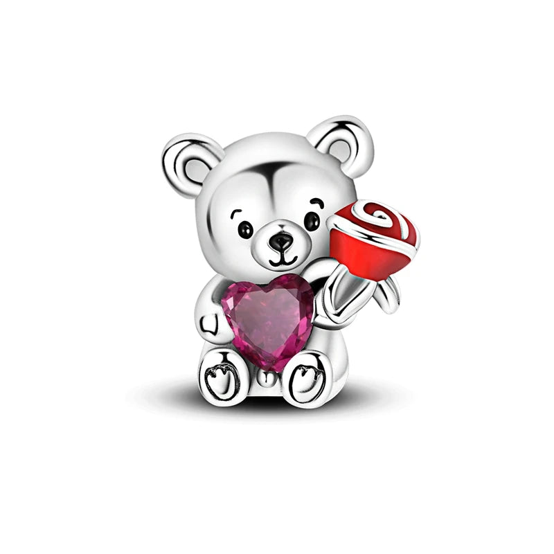 Pink Charms Original 925 Sterling Silver Heart Bow Perfume Bottle Charms Beads Pendants Fit Bracelet DIY Women Jewelry Making