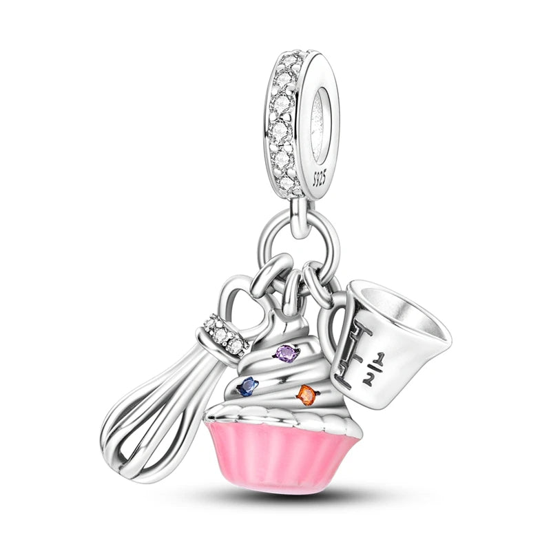 Pink Charms Original 925 Sterling Silver Heart Bow Perfume Bottle Charms Beads Pendants Fit Bracelet DIY Women Jewelry Making