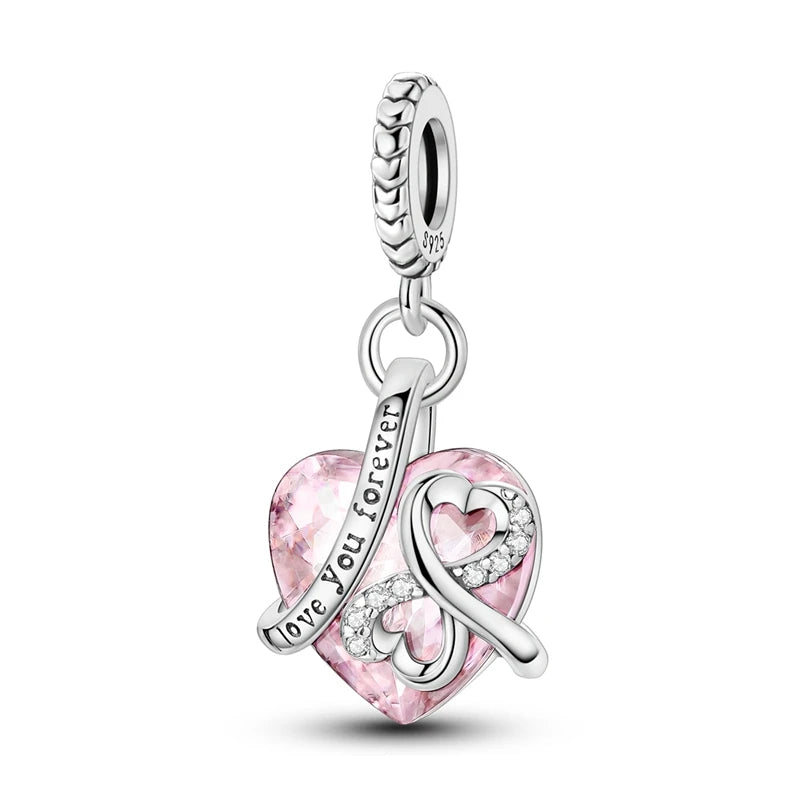 Pink Charms Original 925 Sterling Silver Heart Bow Perfume Bottle Charms Beads Pendants Fit Bracelet DIY Women Jewelry Making