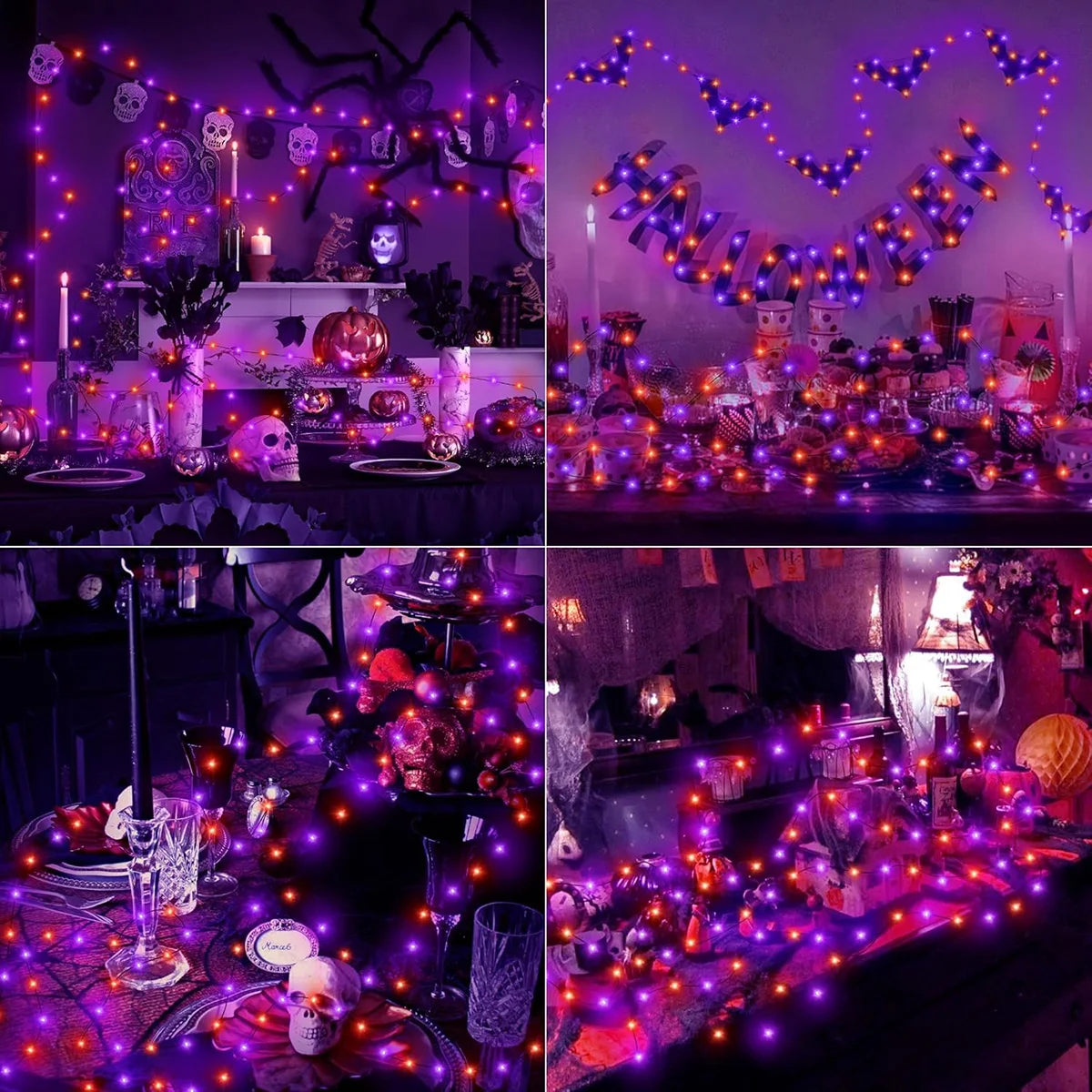 5M-20M Halloween Lights LED Purple Orange String Light Fairy Outdoor Battery Powered For Christmas Party Garden Halloween Decor